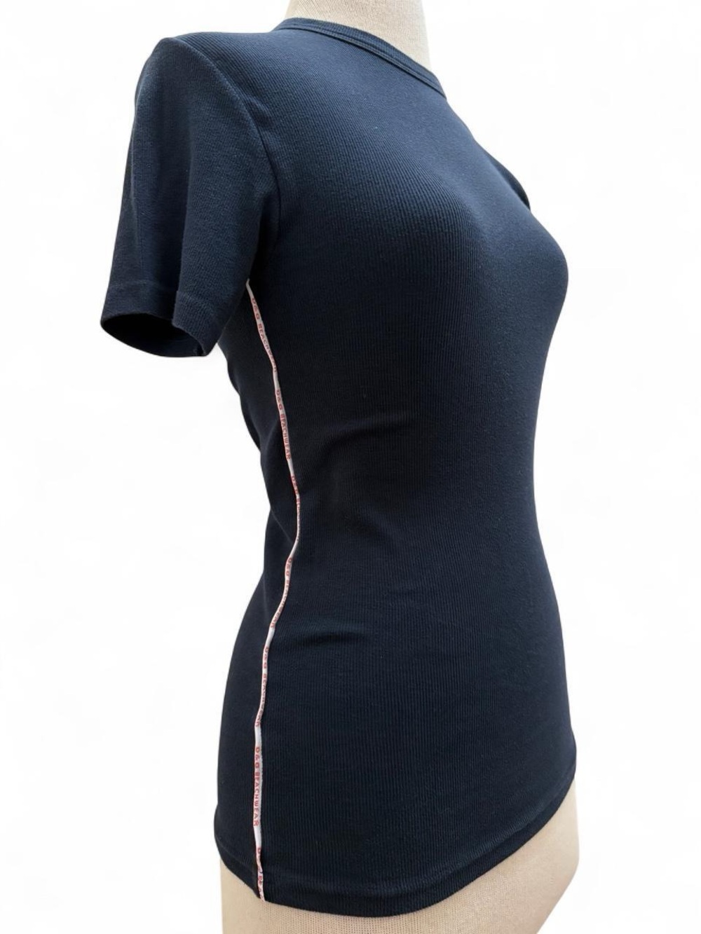 Dolce & Gabbana Navy Beachwear Ribbed Logo Tape T-Shirt Size XS/Small Y2K Preppy